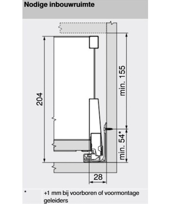 Blum Merivobox 209mm - binnenlade met reling - Type E
