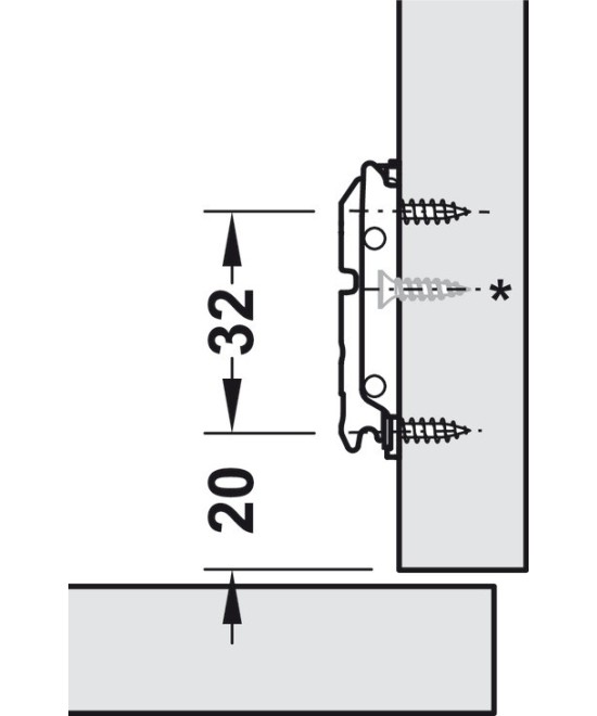 Blum montageplaat - 0mm - met verstelschroef - recht model - zwart