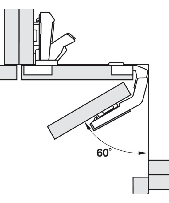 Blum scharnier - Clip Top - 60 graden - voor vouwdeuren (carouselkasten) - zelfsluitmechanisme (veer)