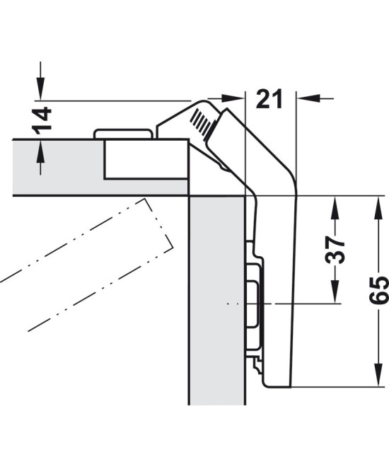Blum scharnier - Clip Top - 60 graden - voor vouwdeuren (carouselkasten) - zelfsluitmechanisme (veer)