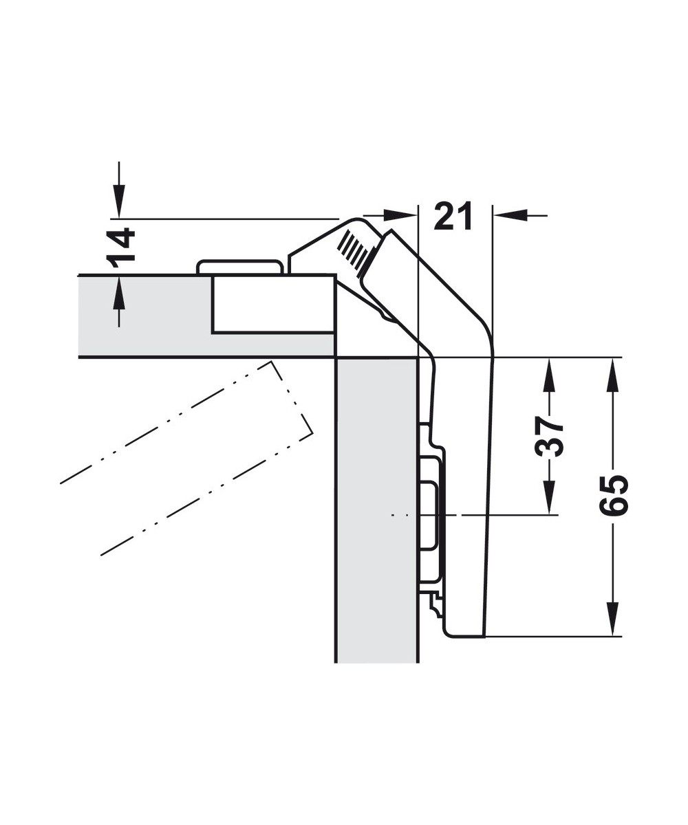 Blum scharnier - Clip Top - 60 graden - voor vouwdeuren (carouselkasten) - zelfsluitmechanisme (veer)