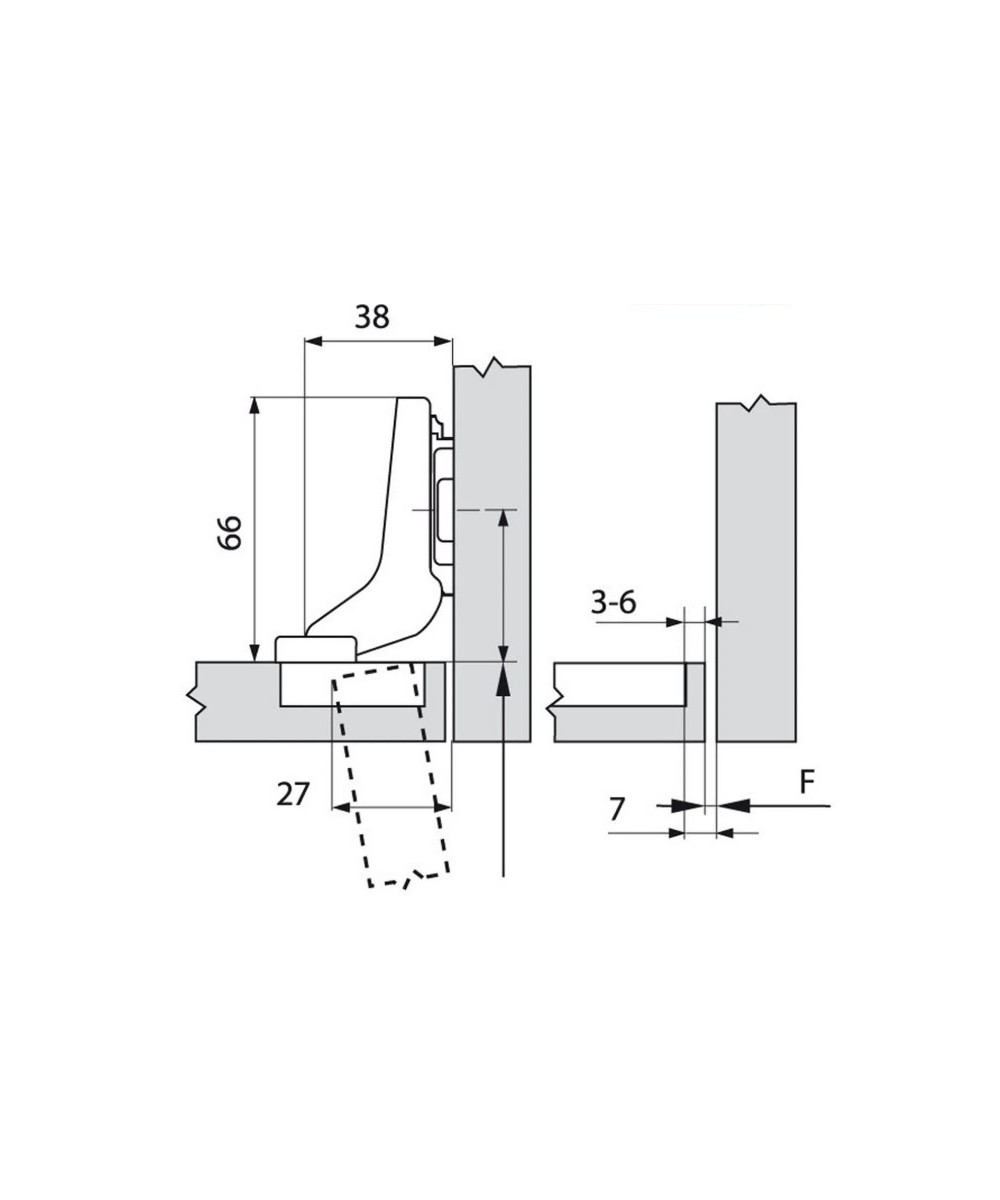 Blum scharnier - Clip Top - 100 graden - inliggend- zonder zelfsluitmechanisme (veerloos)