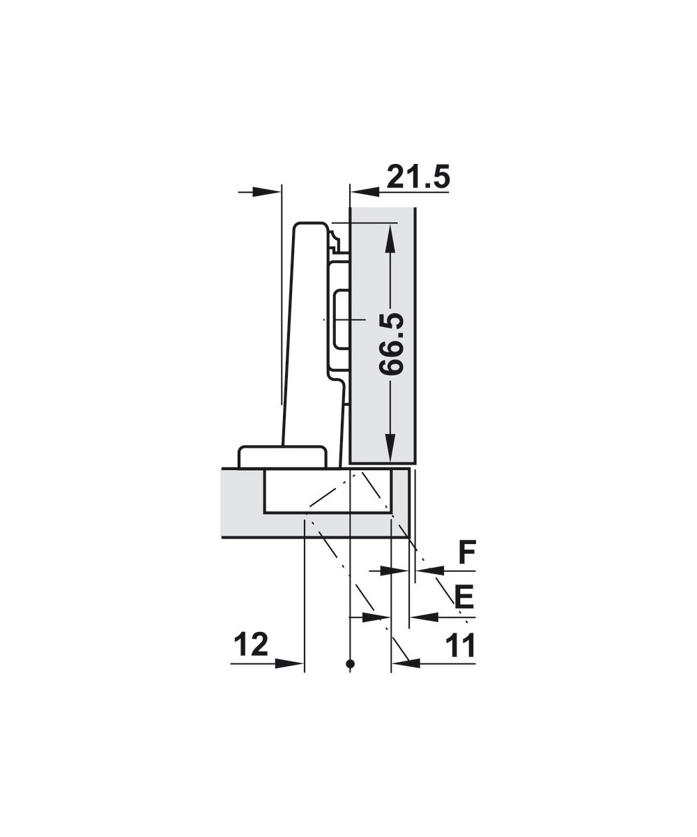 Blum voorliggend scharnier technische tekening