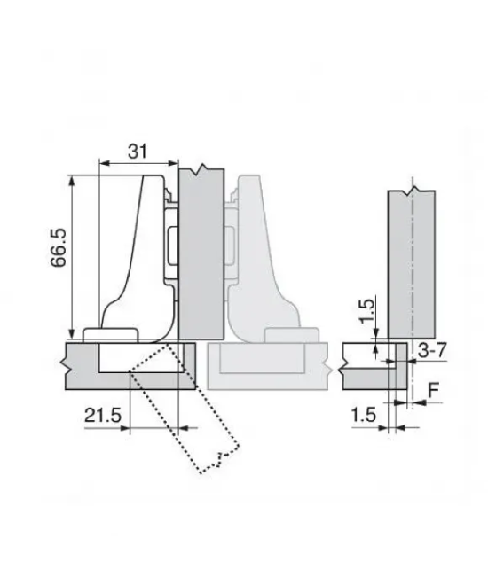 Blum scharnier - Clip Top - 110 graden - half voorliggend - zonder zelfsluitmechanisme (veerloos)
