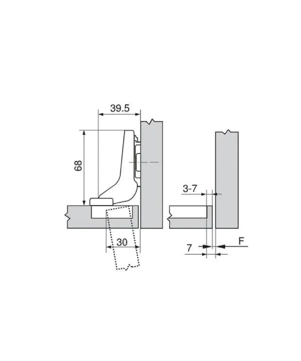 Blum scharnier - Clip Top - 110 graden - inliggend - zonder zelfsluitmechanisme (veerloos)