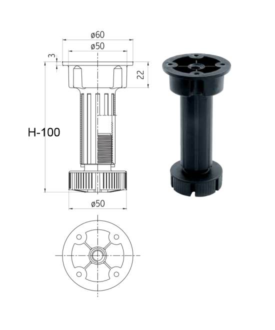Stelpoot voordelig - 100mm - voor keukenkasten