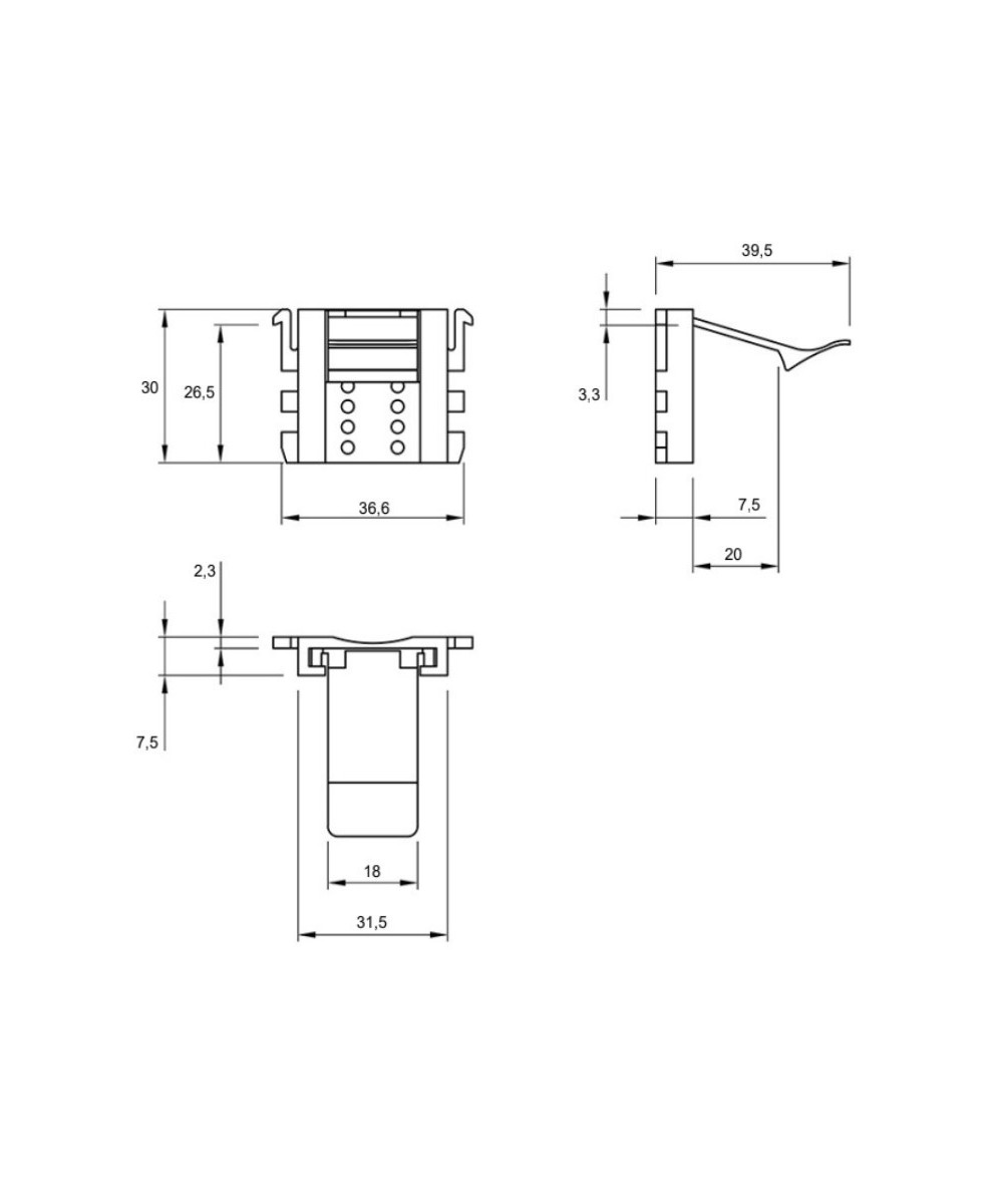 Plintclip - voor montageblok - 19mm