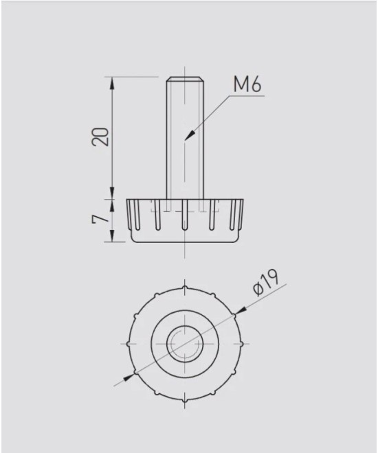 Stelvoet metaal - M6 - 27mm hoog - rond