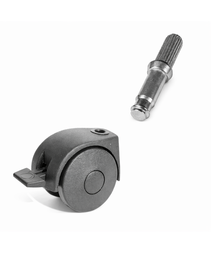 Zwenkwiel 45mm met rem - 25kg - ribbelstift - 8 x 20mm