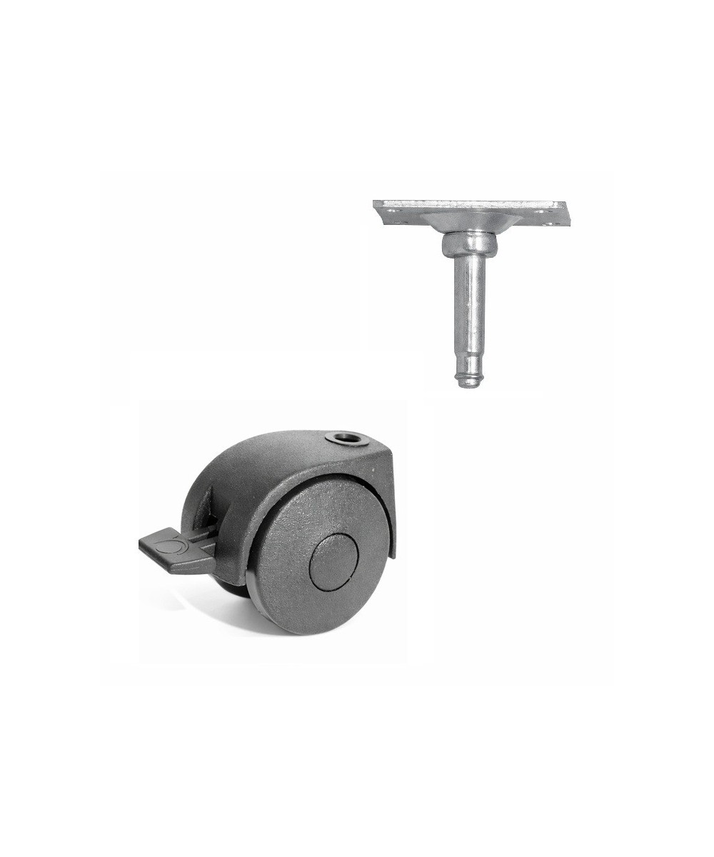 Zwenkwiel 45mm met rem - 25kg - wielplaat 42 x 42mm