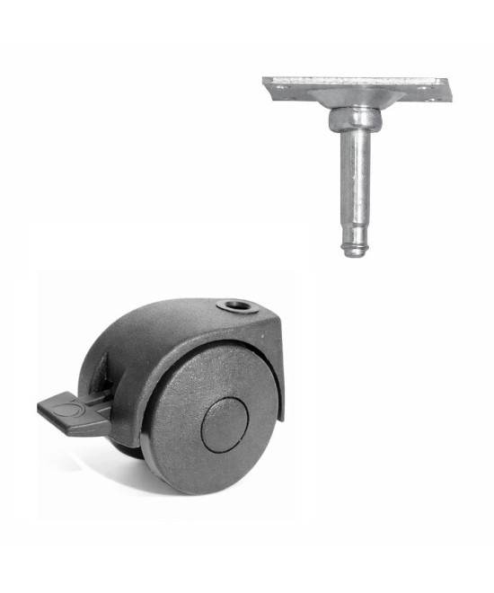 Zwenkwiel 45mm met rem - 25kg - wielplaat 38 x 38mm