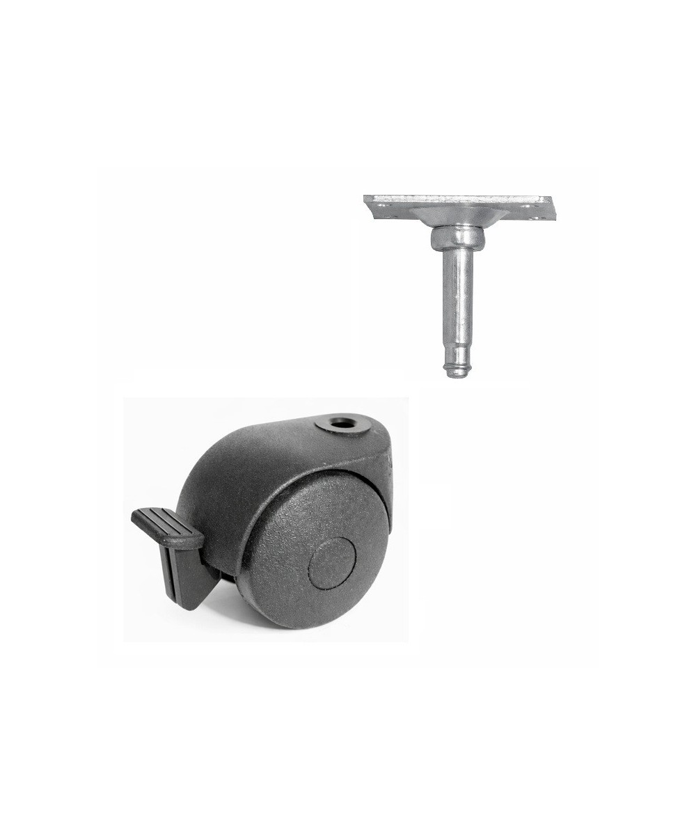 Zwenkwiel 50mm met rem - 35kg - wielplaat 38 x 38mm