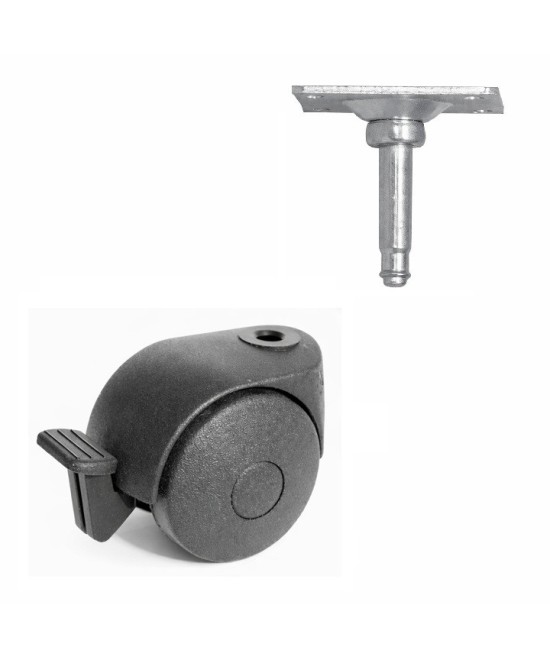 Zwenkwiel 50mm met rem - 35kg - wielplaat 42 x 42mm