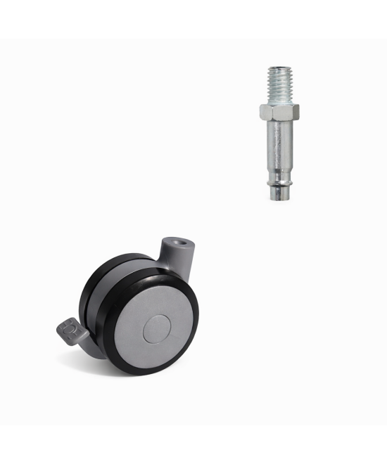 Zwenkwiel 60mm met rem zacht - 25kg - wielbout - 8 x 15mm
