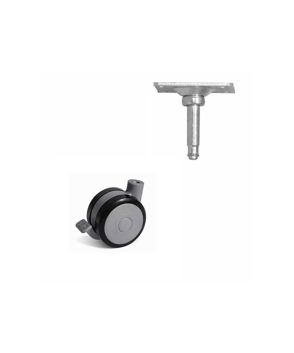 Zwenkwiel 60mm met rem zacht - 25kg - wielplaat 42 x 42mm