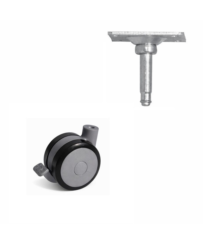 Zwenkwiel 60mm met rem zacht - 25kg - wielplaat 42 x 42mm