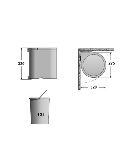 Prullenbak - deurbevestiging -  1 x 13 liter - grijs